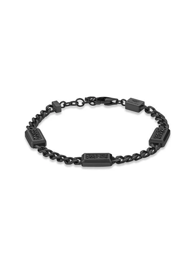 POLICE Jet Black Stainless Steel Linked Chain Bracelet for Men