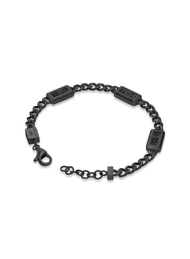 POLICE Jet Black Stainless Steel Linked Chain Bracelet for Men