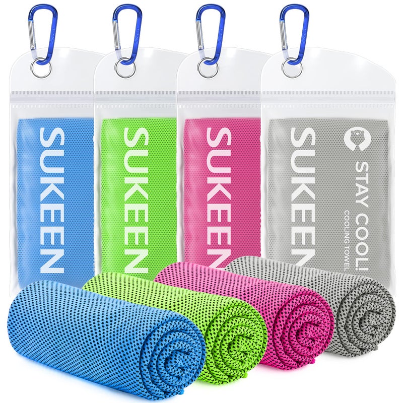 Sukeen 4 Pack Cooling Towel (40"x12"), Soft Breathable Chilly Microfiber Towel for Yoga, Sport, Running, Gym, Workout & More Activities - Image 1