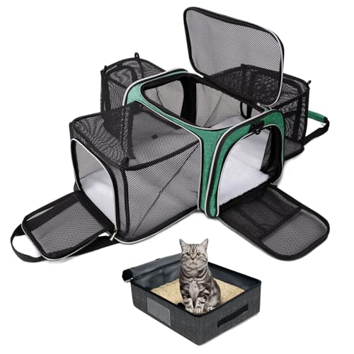 BAGLHER Expandable Cat Carrier with Travel Litter Box, Pet Travel 5 Sides Open Doors 3 Sides, Leak-Proof and Collapsible, for Car, Airplane Trip, Green - Image 1