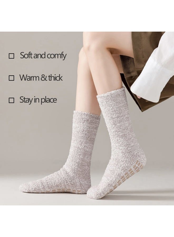 Jormatt 3 Pairs Ultra Thick Fuzzy Grip Socks Non Skid Slipper Hospital Socks Unisex, 3 Pairs,assorted 2, Shoe Size: men 4-7/women 4.5-8.5 - Image 4