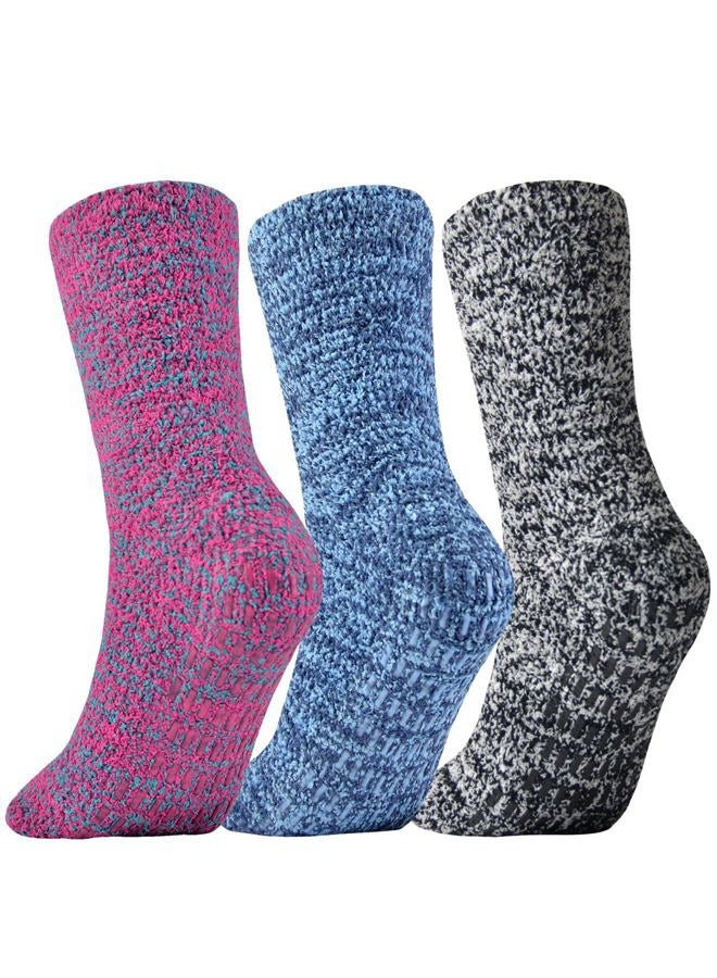 Jormatt 3 Pairs Ultra Thick Fuzzy Grip Socks Non Skid Slipper Hospital Socks Unisex, 3 Pairs,assorted 2, Shoe Size: men 4-7/women 4.5-8.5 - Image 1