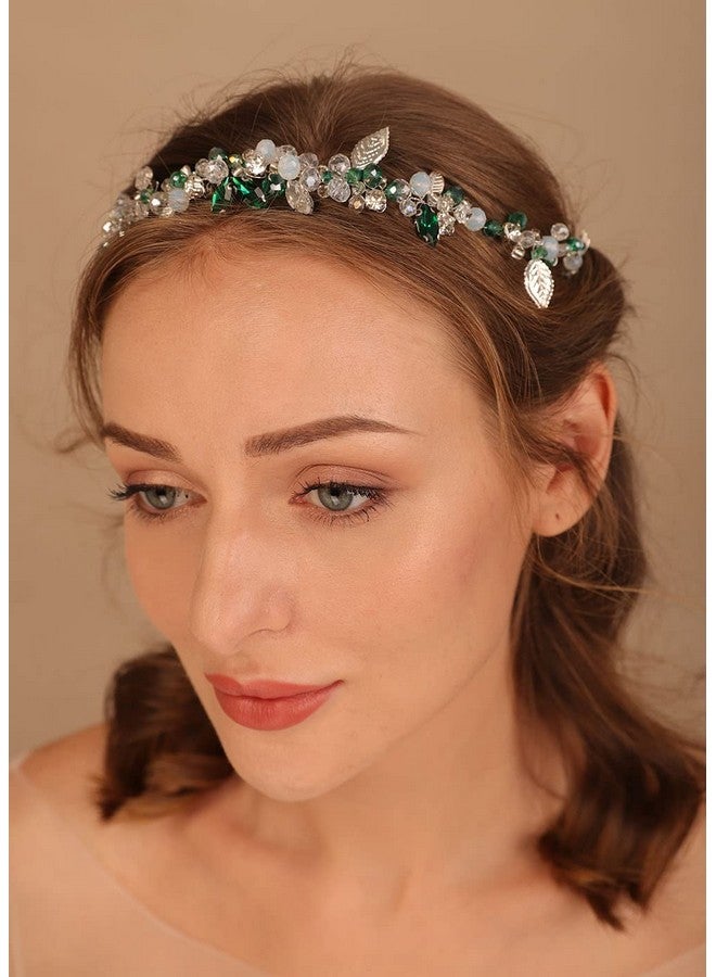 Denifery Bride Wedding Hair Vine Headband Rhinestone Green Crystal Headpieces Blue Bridal Hair Accessories For Women And Girls - Image 1