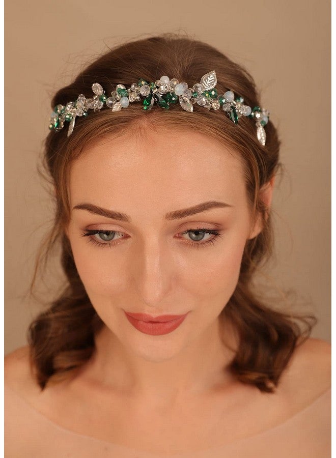 Denifery Bride Wedding Hair Vine Headband Rhinestone Green Crystal Headpieces Blue Bridal Hair Accessories For Women And Girls - Image 2