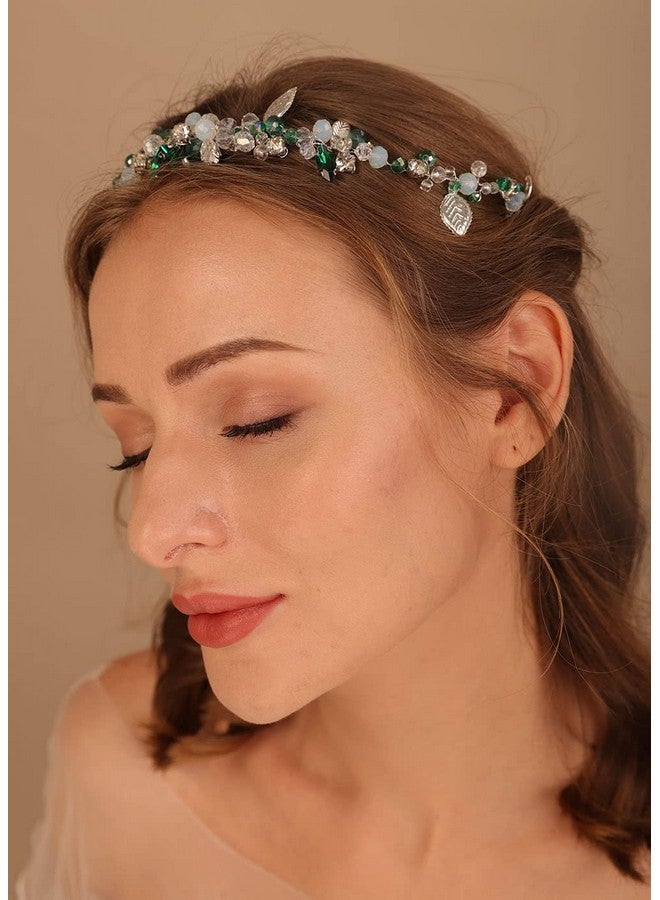 Denifery Bride Wedding Hair Vine Headband Rhinestone Green Crystal Headpieces Blue Bridal Hair Accessories For Women And Girls - Image 3