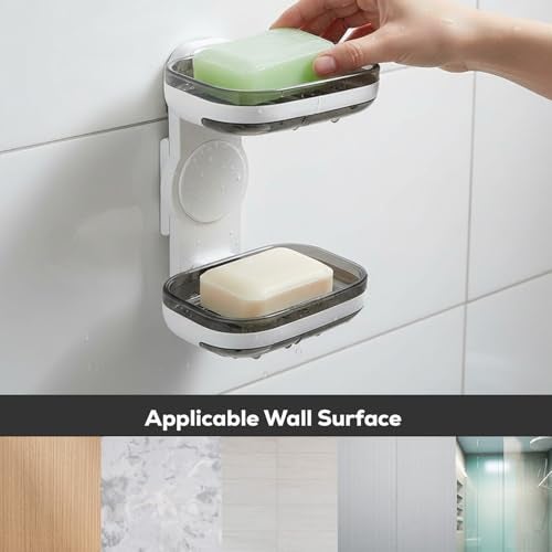 Tyzag Soap Holder for Bathroom, Soap Dish Holder, Soap Stand for Bathroom, Wall Mounted stickable self Adhesive Soap Case for Bathroom (White & Blue, Double Dish) - Image 5