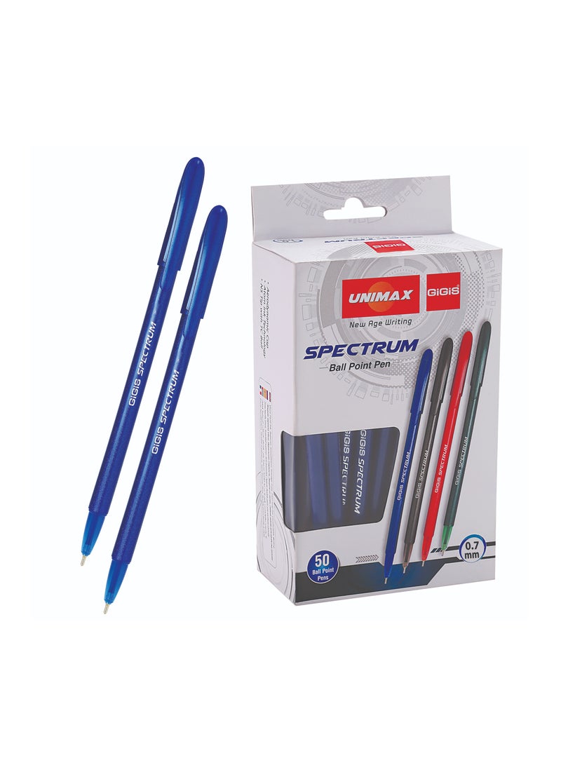 Gigis Unimax Spectrum Ballpen 50-Pieces, 0.7 mm, Blue, Smooth Writing Ball point Pen for School Office Home - Image 1