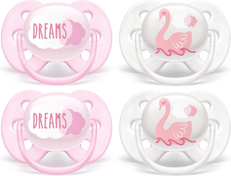 AVENT Philips Ultra Soft Pacifier, 0-6 Months, Dreams and Swan Designs, Pack of 4 - Image 1