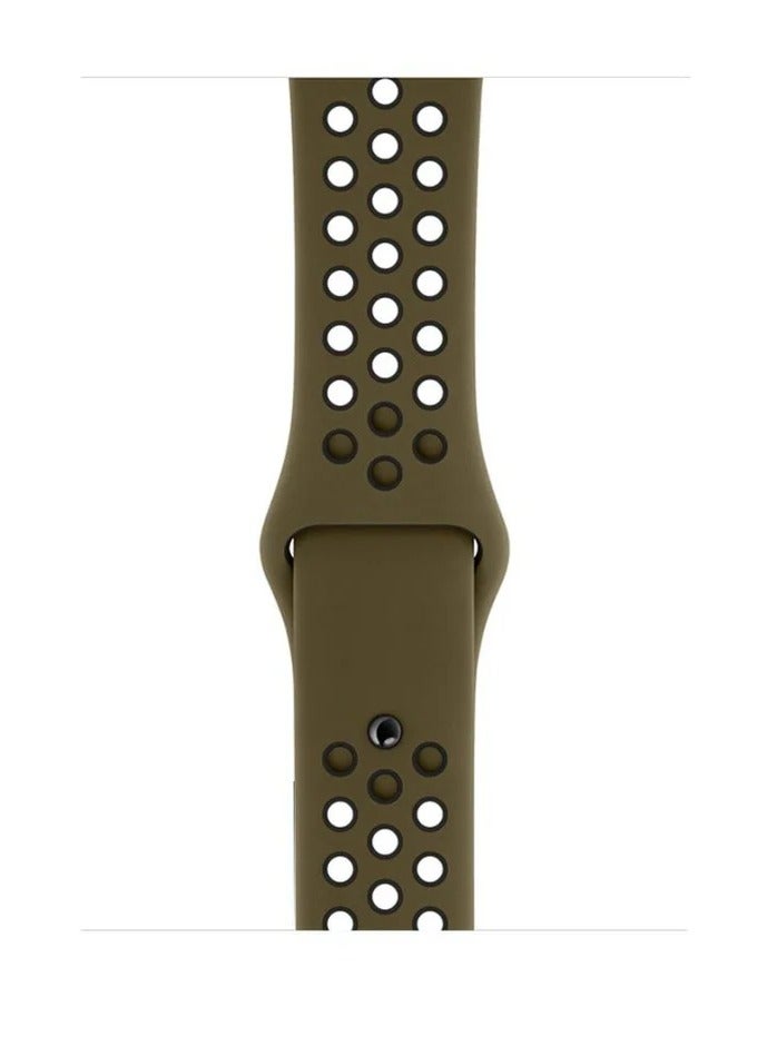 Watch Silicone Sport Watch Band Compatible with Apple Watch 42mm 44mm 45mm 46mm 49mm Apple Watch Ultra 1/2/3, SE, Series 11/10/9/8/7/6/5/4/3/2/1 | Breathable Ventilated Replacement Strap | Olive Green and Black - Image 2