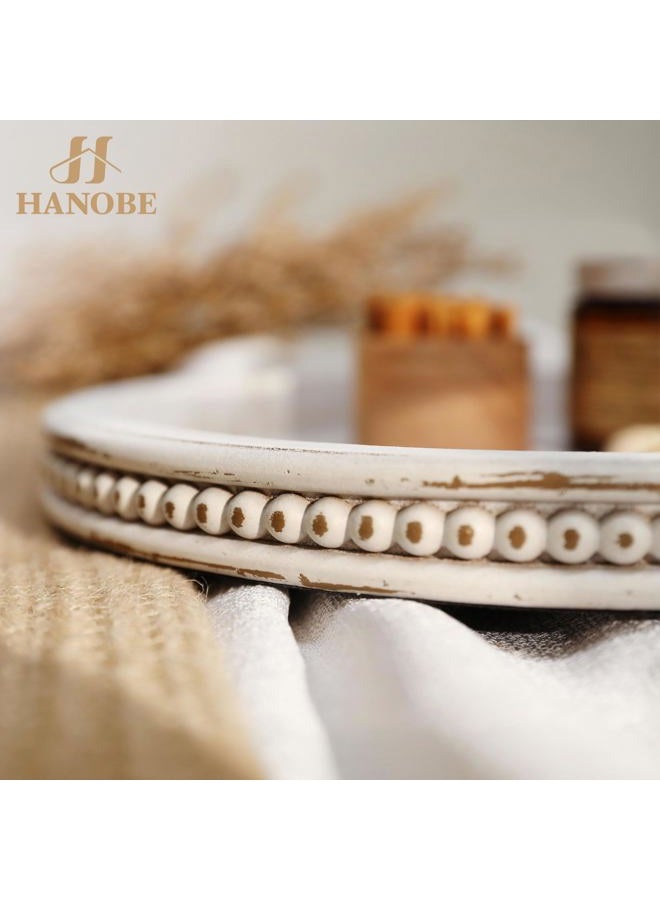 Hanobe Two Tiered Tray Stand: Farmhouse 2 Tier Easter Decorative Trays White Round Serving Wood for Home Decor Living Room Coffee Table Centerpieces Kitchen Gift - Image 4