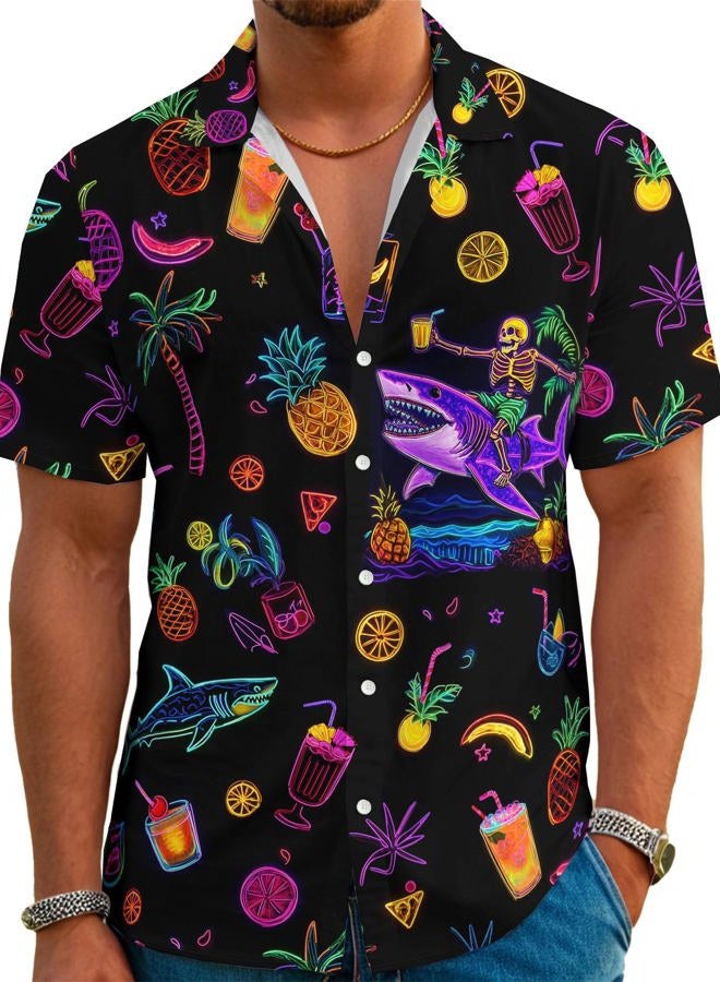 DFZ Funny Hawaiian Shirts for Men Summer Beach Short Sleeve Button Down Shirt Theme Party Shirt, Navyblue, XL - Image 1