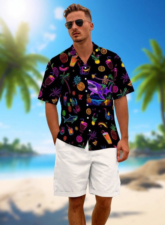 DFZ Funny Hawaiian Shirts for Men Summer Beach Short Sleeve Button Down Shirt Theme Party Shirt, Navyblue, XL - Image 2