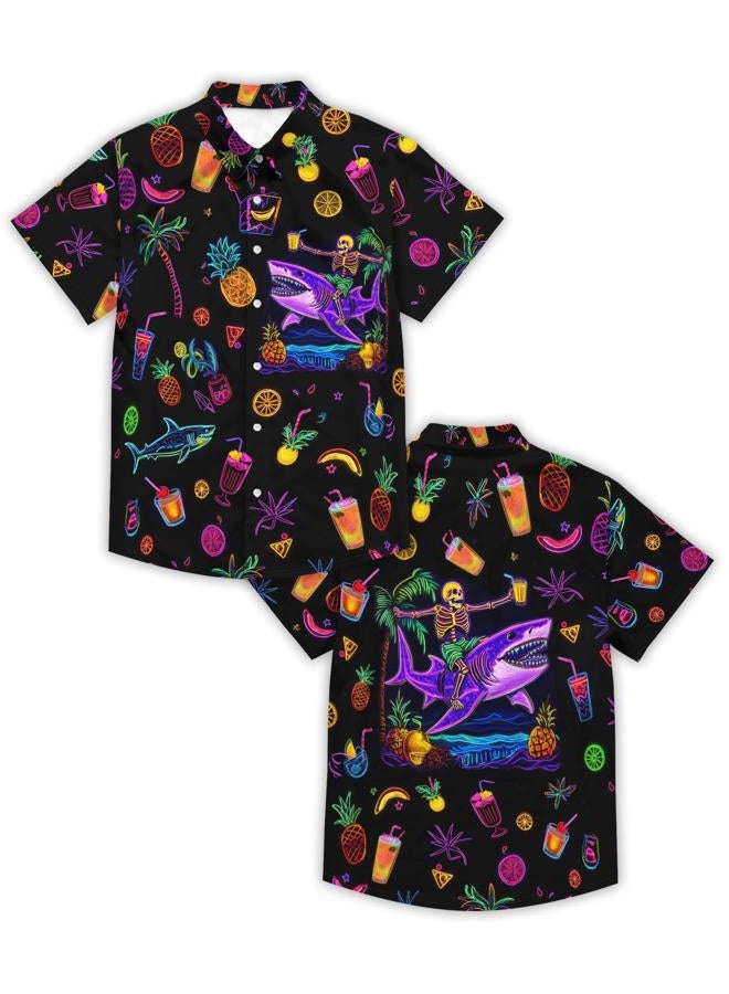 DFZ Funny Hawaiian Shirts for Men Summer Beach Short Sleeve Button Down Shirt Theme Party Shirt, Navyblue, XL - Image 5