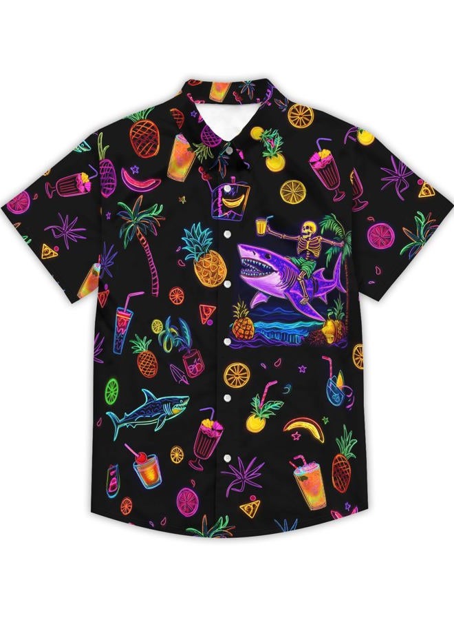 DFZ Funny Hawaiian Shirts for Men Summer Beach Short Sleeve Button Down Shirt Theme Party Shirt, Navyblue, XL - Image 3
