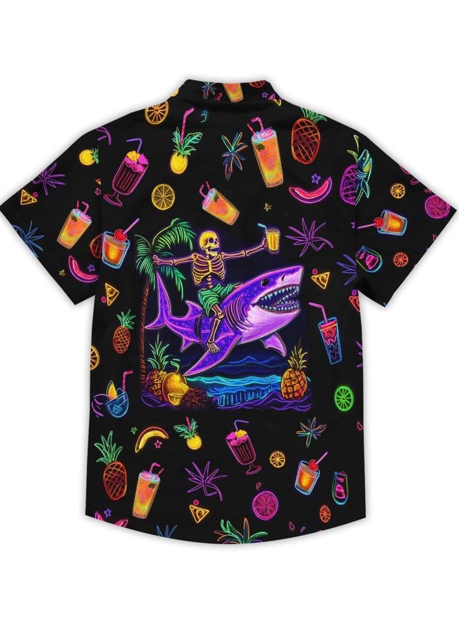 DFZ Funny Hawaiian Shirts for Men Summer Beach Short Sleeve Button Down Shirt Theme Party Shirt, Navyblue, XL - Image 4