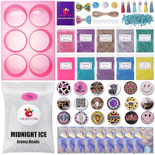 MUBYOK M421 Car Freshie Supplies Starter Kit with 1LB Scented Aroma Beads,3 inch Circle Silicone Molds and CardStock(Make 9 Freshies) - Image 1