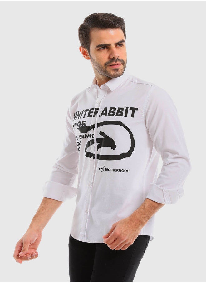 WHITE RABBIT - Turn Down Collar Long Sleeves Printed Shirt - White - Image 1