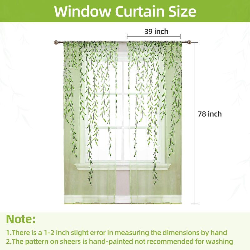 BROSHAN Green Sheer Window Curtains-Pocket Design Sheer Curtains Pretty Vine Curtains 2 Panels Leaf Pattern Curtain Sheers Voile Sheer Window Curtain Panels for Kids Bedroom Living Room Nursery - Image 5