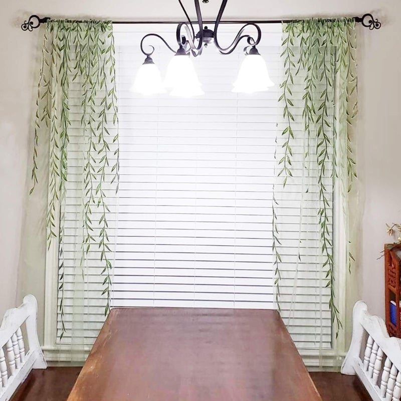 BROSHAN Green Sheer Window Curtains-Pocket Design Sheer Curtains Pretty Vine Curtains 2 Panels Leaf Pattern Curtain Sheers Voile Sheer Window Curtain Panels for Kids Bedroom Living Room Nursery - Image 4