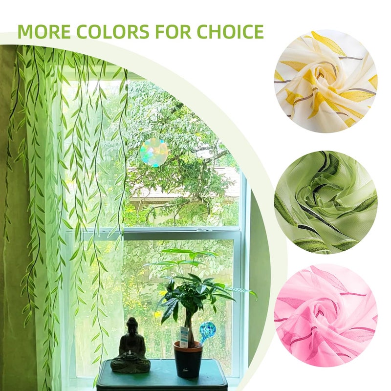 BROSHAN Green Sheer Window Curtains-Pocket Design Sheer Curtains Pretty Vine Curtains 2 Panels Leaf Pattern Curtain Sheers Voile Sheer Window Curtain Panels for Kids Bedroom Living Room Nursery - Image 3