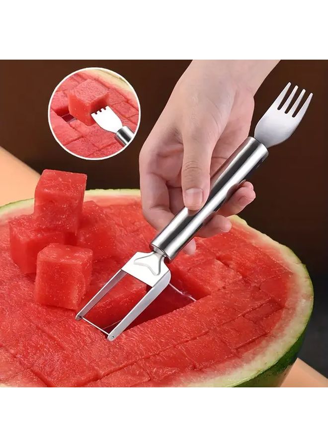Double Headed Melon Splitter Knife Fork Combo Effortless Cutting Serving Perfect Cubes Slices - Image 1