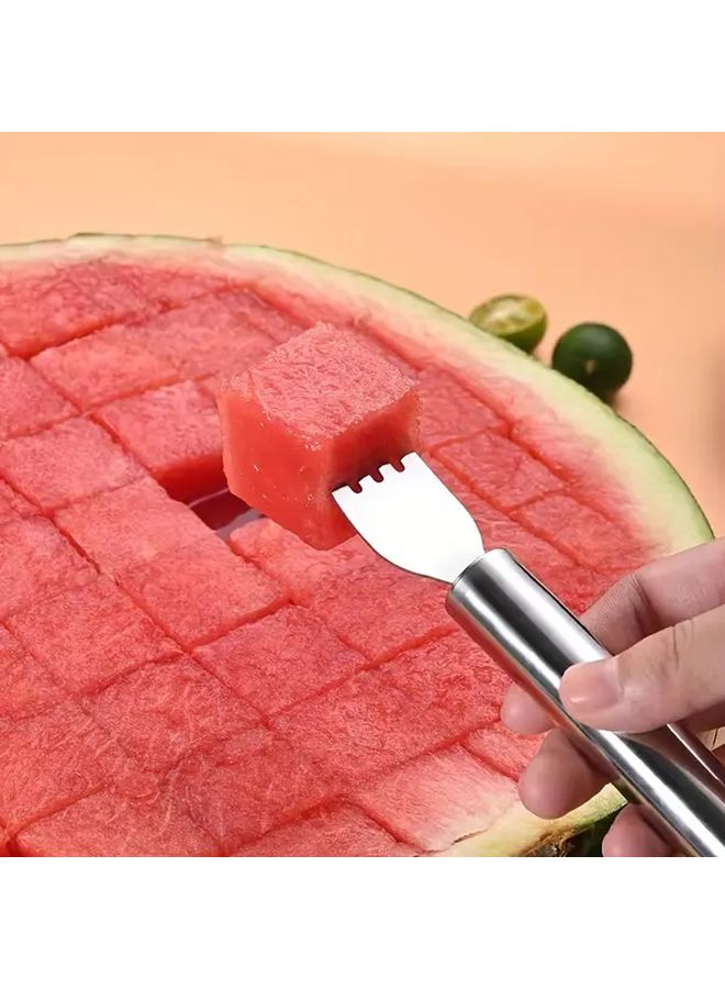 Double Headed Melon Splitter Knife Fork Combo Effortless Cutting Serving Perfect Cubes Slices - Image 2