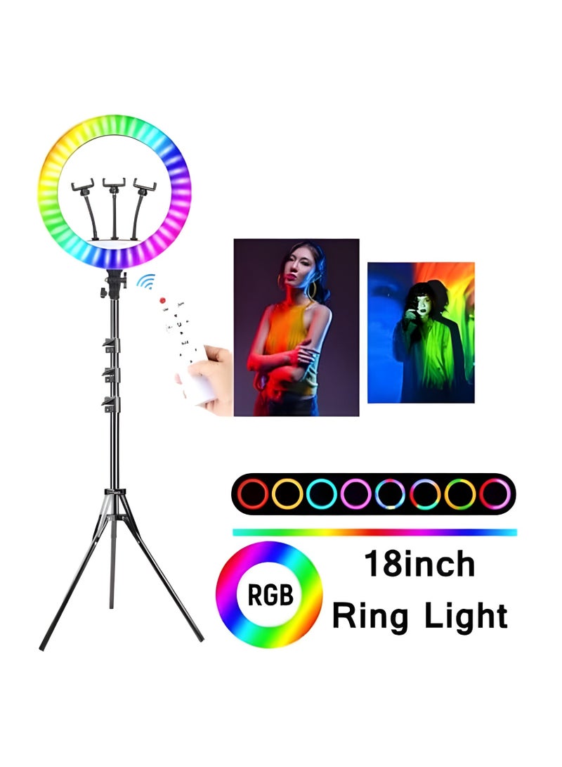 رينج لايت  MJ45 بقاعدة 360 درجة و اضاءة متعددة الألوان RGB وإضاءة ناعمة مثالية للبث والمكياج  - Image 5
