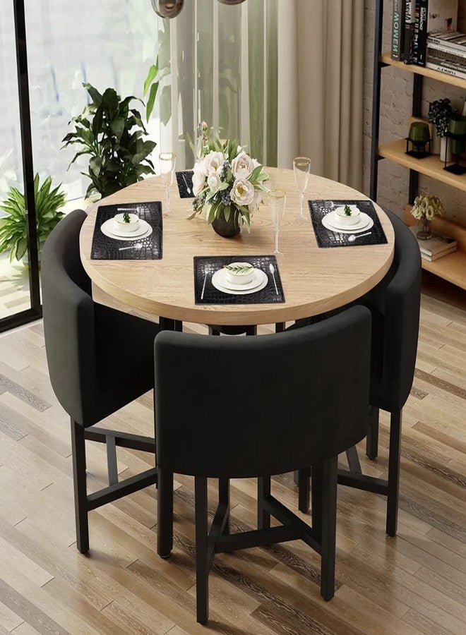 Rising Bloom Faux Leather Placemats for Dinner Table - Pack of 4 (Black (Plain)) - Image 2