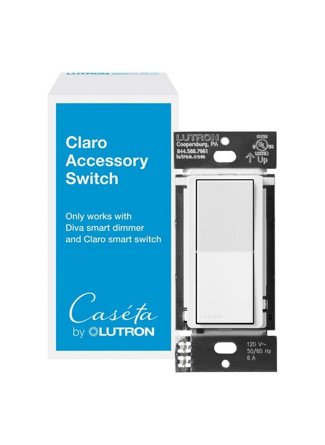 LUTRON Lutron Caseta Smart Lighting Claro Smart Accessory Switch for use with Diva Smart Dimmer/Claro Smart Switch, Works w/ Alexa, Apple Homekit, Google Home (Hub Required), DVRF-AS-WH, White  - Image 1