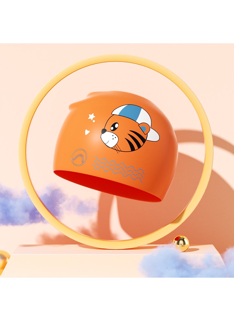 Generic - Child Cartoon Silicone Swim Cap Comfortable Tiger head and Tiger brain - Image 1