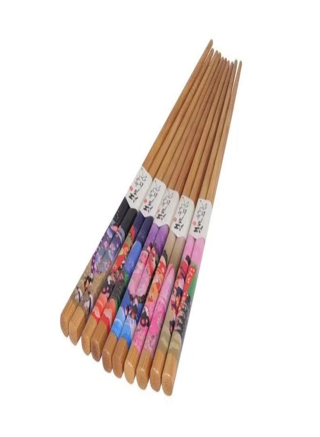 Zoov Wooden Chopsticks Lightweight Easy to Use Multicolor Design (5 Pair) - Image 1