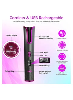 General Cordless Automatic Curling Iron - Portable Electric Curling Iron with LCD Display, Fast Heating Curling Iron Rechargeable Styling Tool  - Image 4