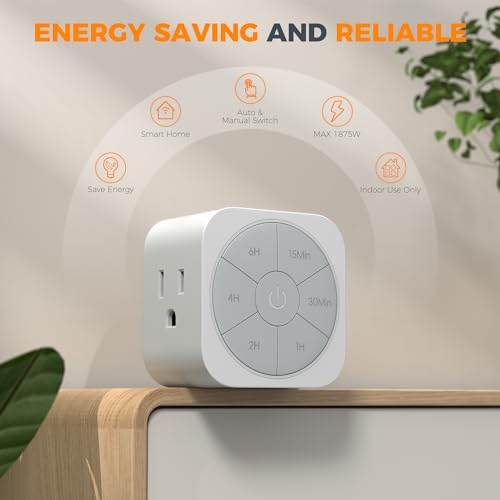 TESSAN Outlet Timer Indoor 2 Pack, Countdown Timers for Electrical Outlets Up to 6H for Lights, Iron, Fan, Electric Bike, Auto Shut Off Switch for Home Kitchen Bedroom, 1875W - Image 5
