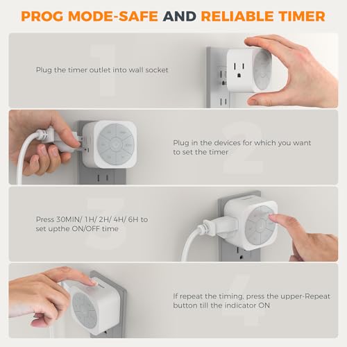 TESSAN Outlet Timer Indoor 2 Pack, Countdown Timers for Electrical Outlets Up to 6H for Lights, Iron, Fan, Electric Bike, Auto Shut Off Switch for Home Kitchen Bedroom, 1875W - Image 3