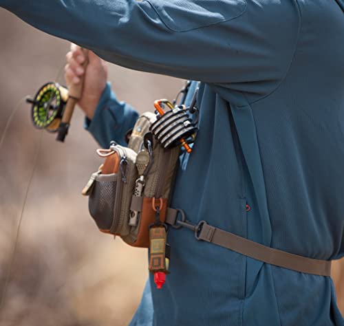 fishpond San Juan Vertical Fly Fishing Chest Pack, Fits up to Two Tackle or Fly Boxes, Lightweight Fishing Bag with Padded Neck Strap – Sand/Saddle Brown - Image 2