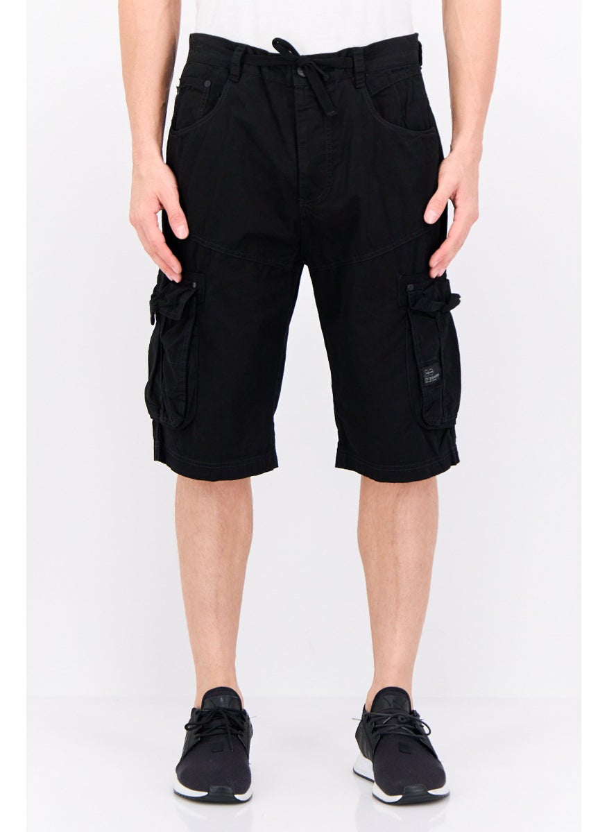 CROSSHATCH Men Brand Logo Cargo Shorts, Black  - Image 1