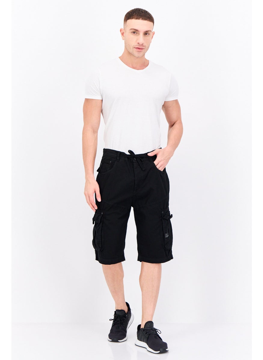 CROSSHATCH Men Brand Logo Cargo Shorts, Black  - Image 4