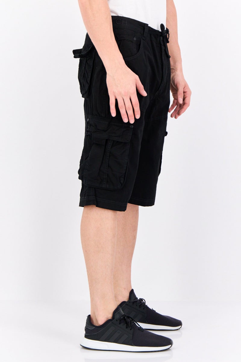 CROSSHATCH Men Brand Logo Cargo Shorts, Black - Image 2