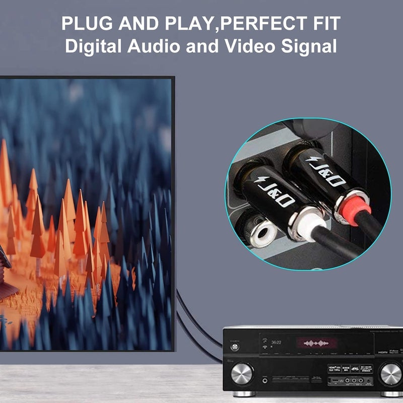 JD 1/4 to RCA Cable, Gold Plated Copper Shell Heavy Duty 2X6.35mm TS to Dual RCA Stereo Audio Interconnect Cord for AV Receivers, Speakers, Home Audio Systems, Amplifiers, 25 Feet - Image 4