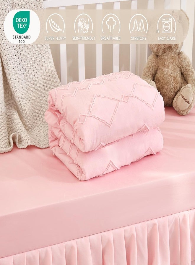 NacoMoco 3-Piece Tufted Ruffle Crib Bedding Set for Girls Boys - Soft Cute Nursery Bedding Set Includes Boho Crib Comforter, Crib Sheet, and Crib Skirt (Pink) - Image 3