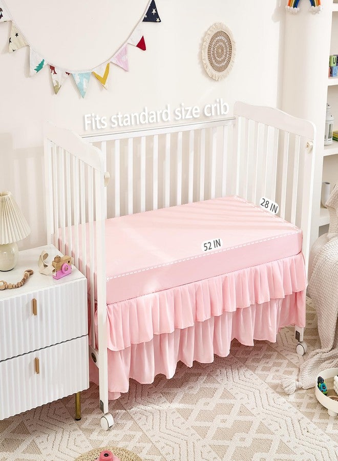 NacoMoco 3-Piece Tufted Ruffle Crib Bedding Set for Girls Boys - Soft Cute Nursery Bedding Set Includes Boho Crib Comforter, Crib Sheet, and Crib Skirt (Pink) - Image 4