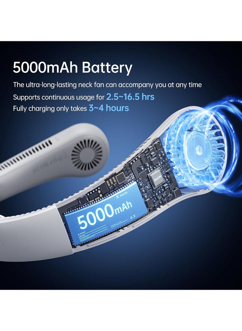 جيسيو لايف مروحة رقبة محمولة JISULIFE مطورة - مروحة بدون شفرات تعمل بدون استخدام اليدين ببطارية 5000 مللي أمبير وتعديل 5 سرعات ودعم مريح للرقبة للرجال والنساء - Image 2