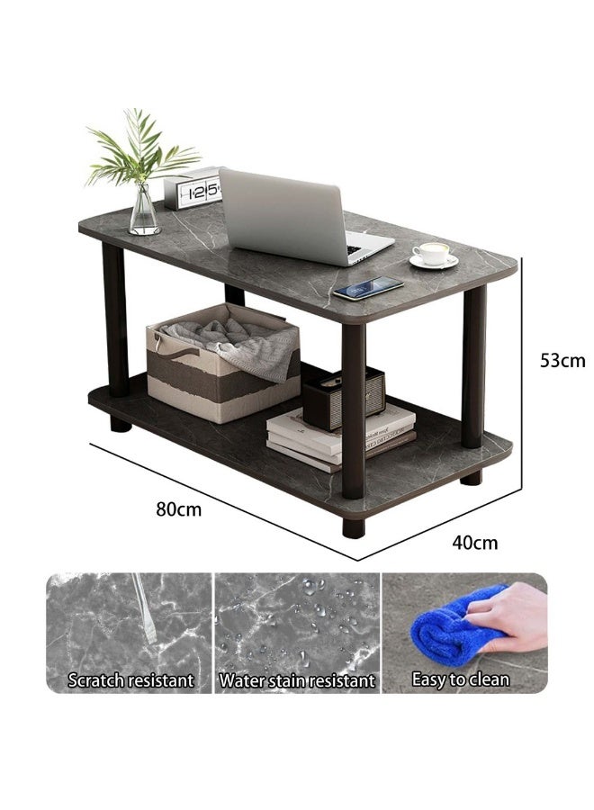 شويوين طاولة جانبية للأريكة ذات طبقتين مع رف مفتوح، طاولة قهوة جانبية مع أرجل خشبية لغرفة النوم وغرفة المعيشة وغرفة المكتب، سهلة التجميع، 80*40*53 سم - Image 5