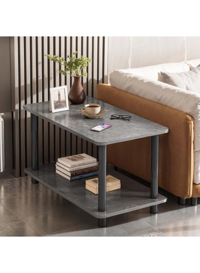 شويوين طاولة جانبية للأريكة ذات طبقتين مع رف مفتوح، طاولة قهوة جانبية مع أرجل خشبية لغرفة النوم وغرفة المعيشة وغرفة المكتب، سهلة التجميع، 80*40*53 سم - Image 1