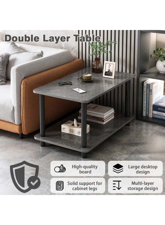 شويوين طاولة جانبية للأريكة ذات طبقتين مع رف مفتوح، طاولة قهوة جانبية مع أرجل خشبية لغرفة النوم وغرفة المعيشة وغرفة المكتب، سهلة التجميع، 80*40*53 سم - Image 2