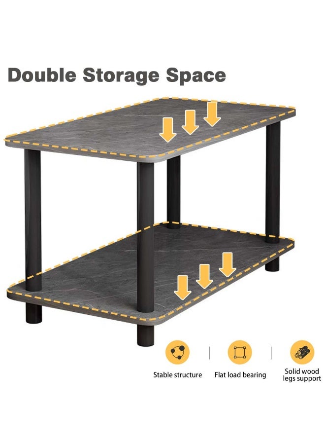 شويوين طاولة جانبية للأريكة ذات طبقتين مع رف مفتوح، طاولة قهوة جانبية مع أرجل خشبية لغرفة النوم وغرفة المعيشة وغرفة المكتب، سهلة التجميع، 80*40*53 سم - Image 3