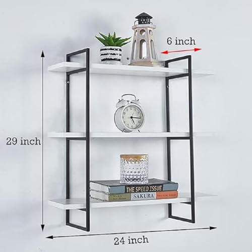 DDS Dream Decor Shoppee Three Tier Metal & Engineered Wood Kitchen Rack Floating Shelves for Wall Décor Storage, Wall Shelves, Wall Mounted for Bedroom, Living Room, Bathroom (Full Black) - Image 2