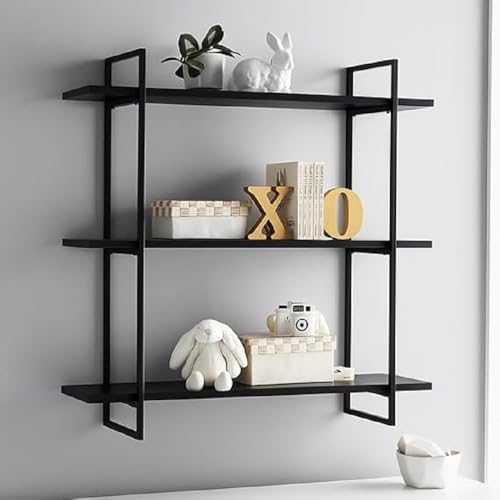 DDS Dream Decor Shoppee Three Tier Metal & Engineered Wood Kitchen Rack Floating Shelves for Wall Décor Storage, Wall Shelves, Wall Mounted for Bedroom, Living Room, Bathroom (Full Black) - Image 3