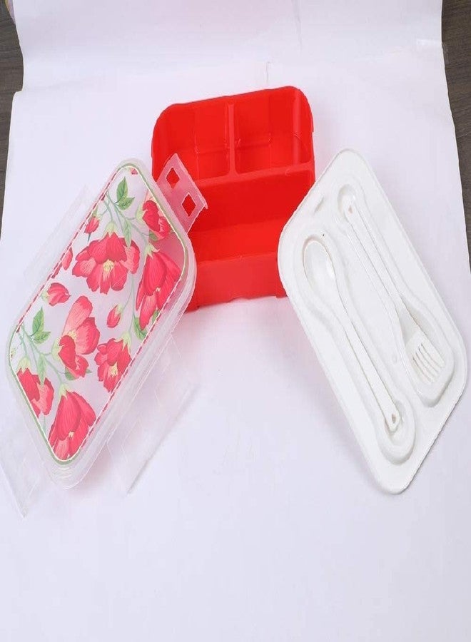 Param Kids Lunch Box with 3 Compartments, Food Storage Lunch Container Safe for Kids (RedColour, 1 pc) - Image 2