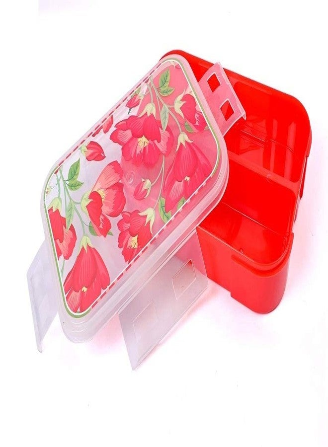 Param Kids Lunch Box with 3 Compartments, Food Storage Lunch Container Safe for Kids (RedColour, 1 pc) - Image 1